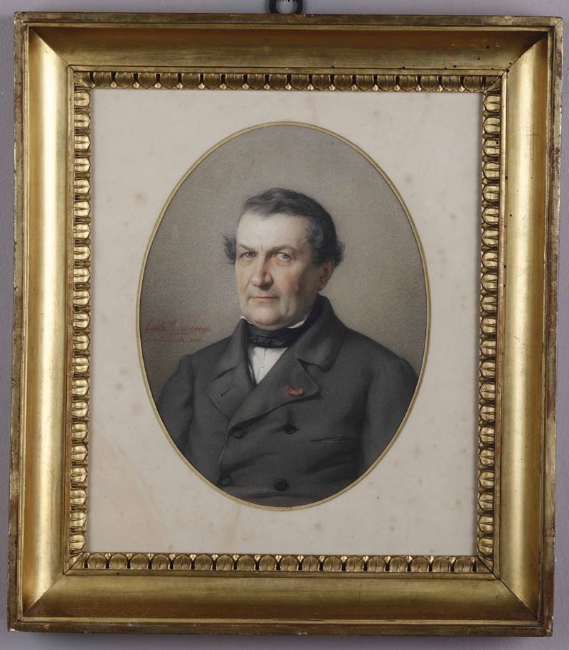 Emil Alfred Rousseaux (1831 - 1874) Gentiluomo in abito grigio con Legione d'Onore, 1857  - Asta La dimora romana di Giorgio Forattini - I - Cambi Casa d'Aste