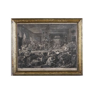 Incisione da Hogarth Raffigurante Gozzoviglia, XVIII Secolo