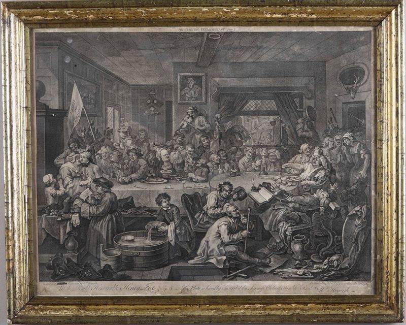 Incisione da Hogarth raffigurante gozzoviglia, XVIII secolo  - Asta Asta a Tempo | Forattini Time - Cambi Casa d'Aste