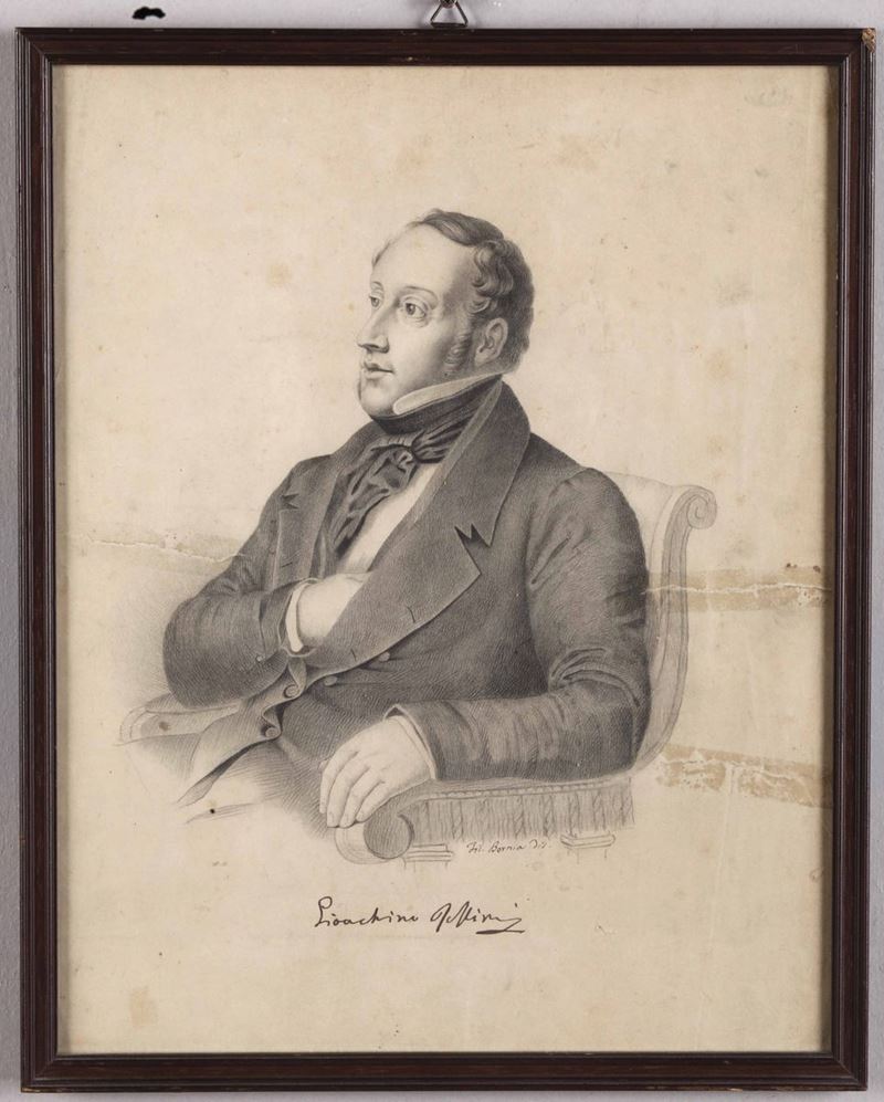 Firmato indistintamente Fil. Bornia, XIX secolo Ritratto di Gioacchino Rossini  - Asta Asta a Tempo | Forattini Time - Cambi Casa d'Aste