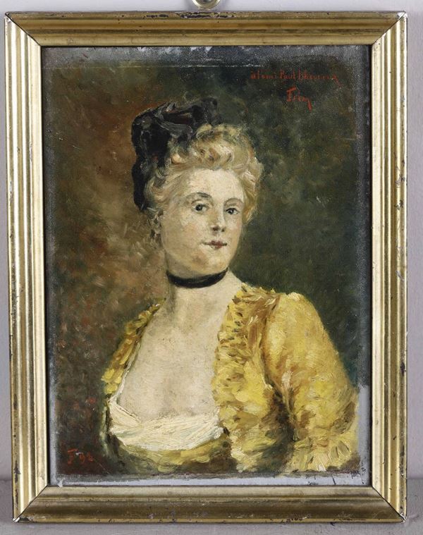 Artista francese del XIX secolo Ritratto di signora in giallo