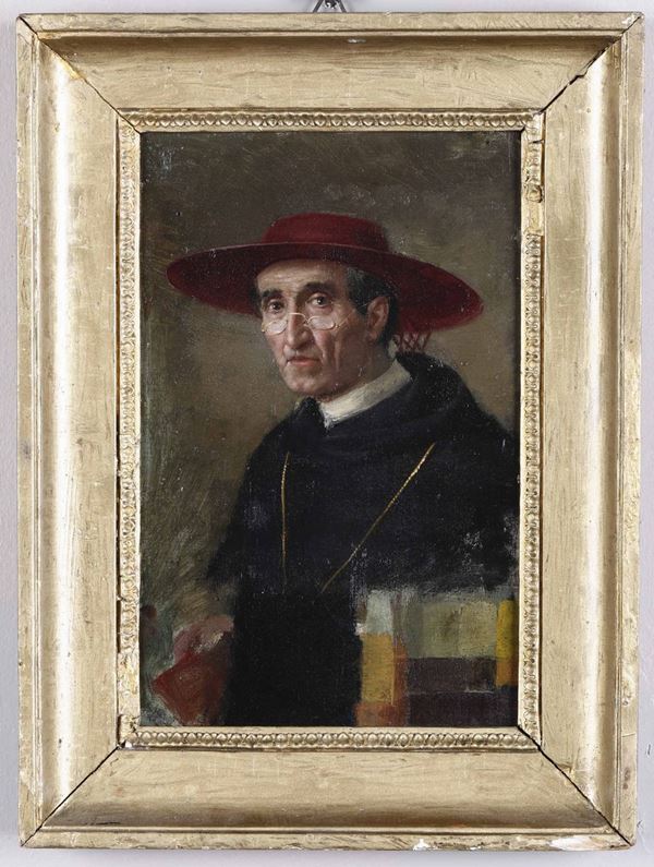 Artista dell'inizio del XX secolo Ritratto di prelato con galero
