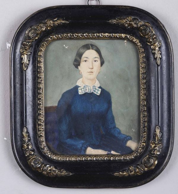 Artista della metà del XIX secolo Ritratto di fanciulla in blu