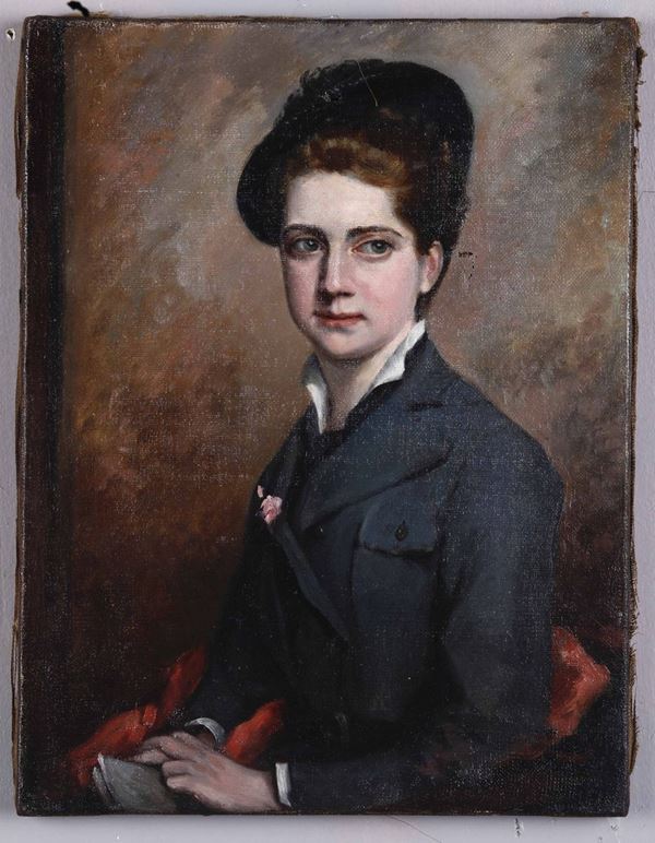 Scuola degli inizi del secolo XX Giovane donna con giacca grigia