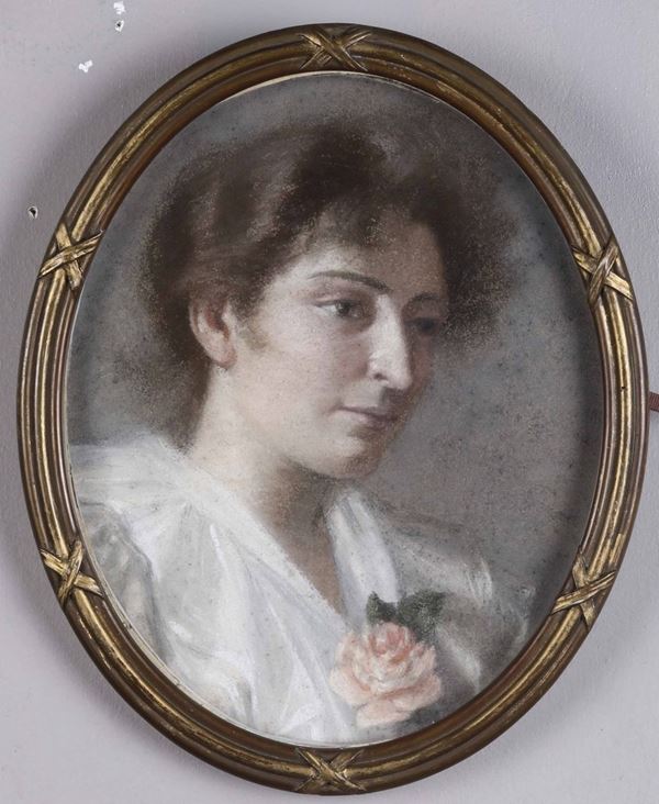 Artista degli inizi del secolo XX Ritratto di giovane donna con rosa