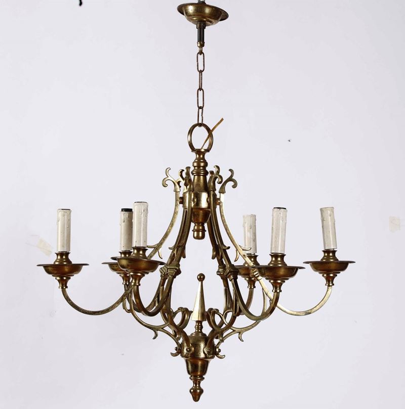 Lampadarietto a sei luci in ottone  - Auction Antique July | Cambi Time - Cambi Casa d'Aste
