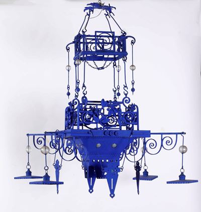 Lampadario Liberty Ferro Battuto Blu