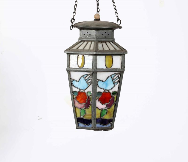 Lanterna in vetro piombato  - Auction Antique January - Cambi Casa d'Aste
