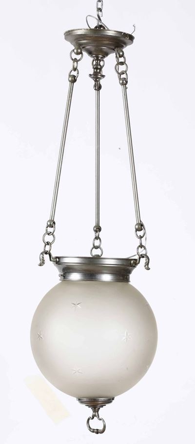 Lampada in Ottone Cromato con Boccia in Vetro