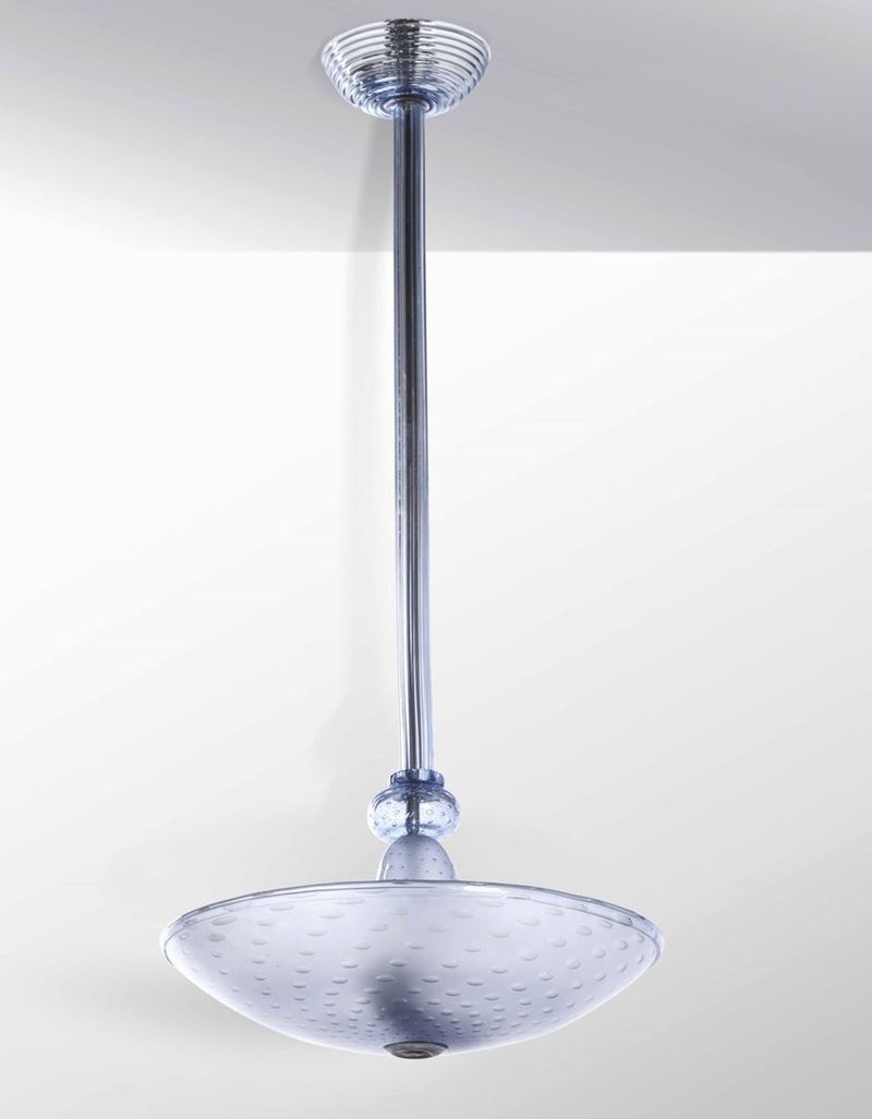 Lampada a sospensione con struttura in metallo e vetro colorato a bollicine.  - Auction Design Lab - Cambi Casa d'Aste