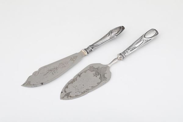 Coltello e paletta da portata in argento. Germania XX secolo
