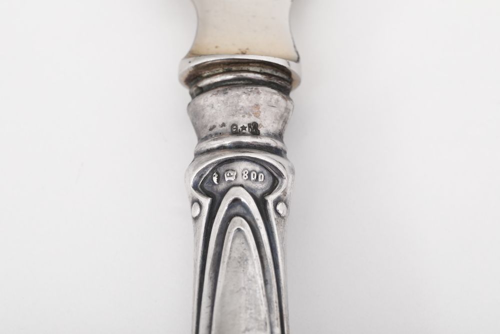Coltello e Paletta da Portata in Argento. Germania XX Secolo