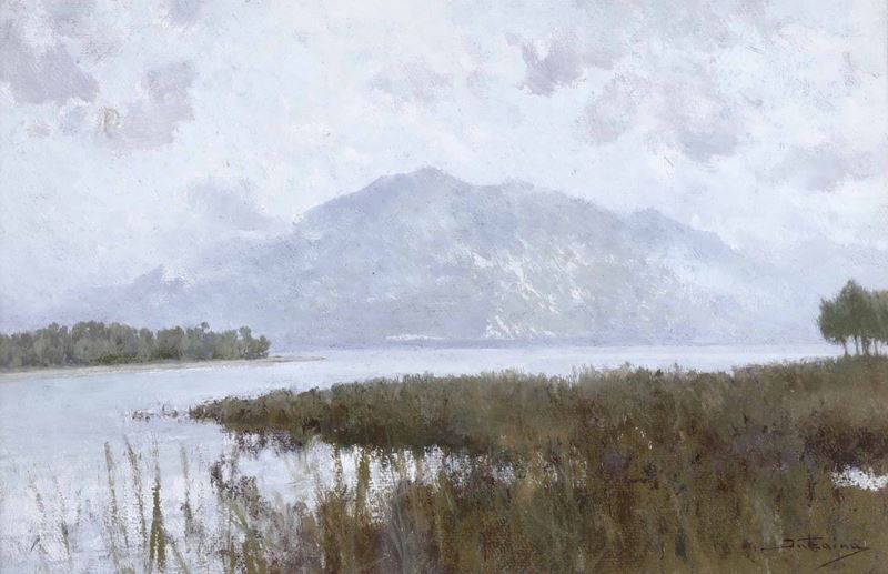 Enrico Edoardo Intraina (1870-1945) Paesaggio con corso d'acqua  - Asta Dipinti Antichi e del XIX secolo | Asta a Tempo - Cambi Casa d'Aste