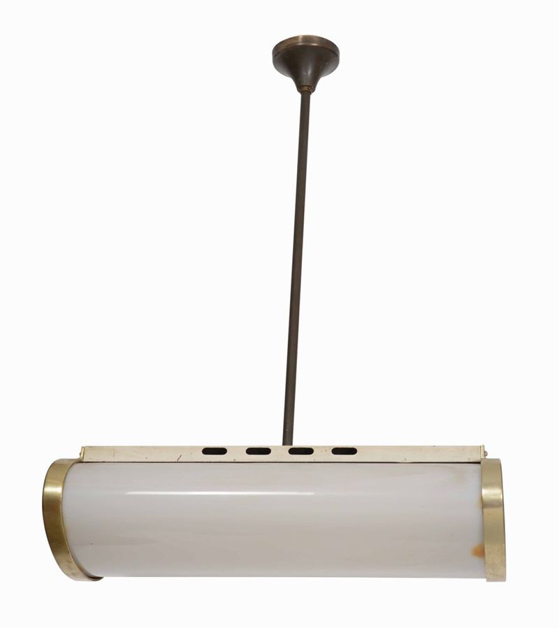 Lampada a sospensione con struttura in metallo ottonato, ottone e plexiglass  - Asta Design Lab - Cambi Casa d'Aste