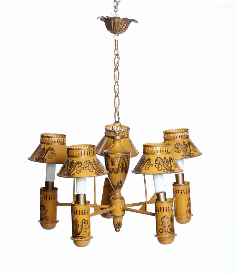 Lampadarietto in metallo laccato giallo  - Auction Antiques | Timed Auction - Cambi Casa d'Aste