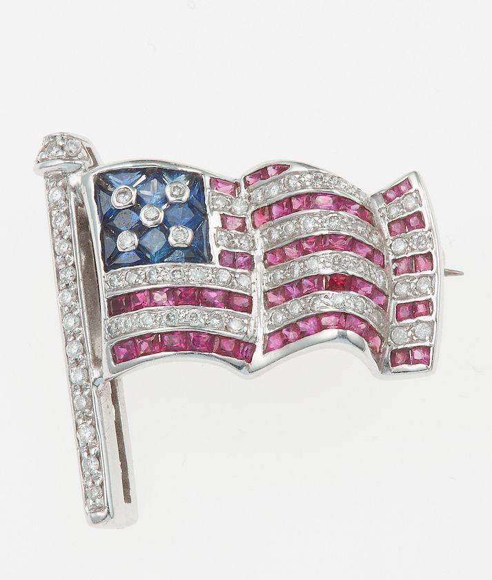 Spilla bandiera con diamanti, zaffiri e rubini  - Auction Fine Jewels - Cambi Casa d'Aste