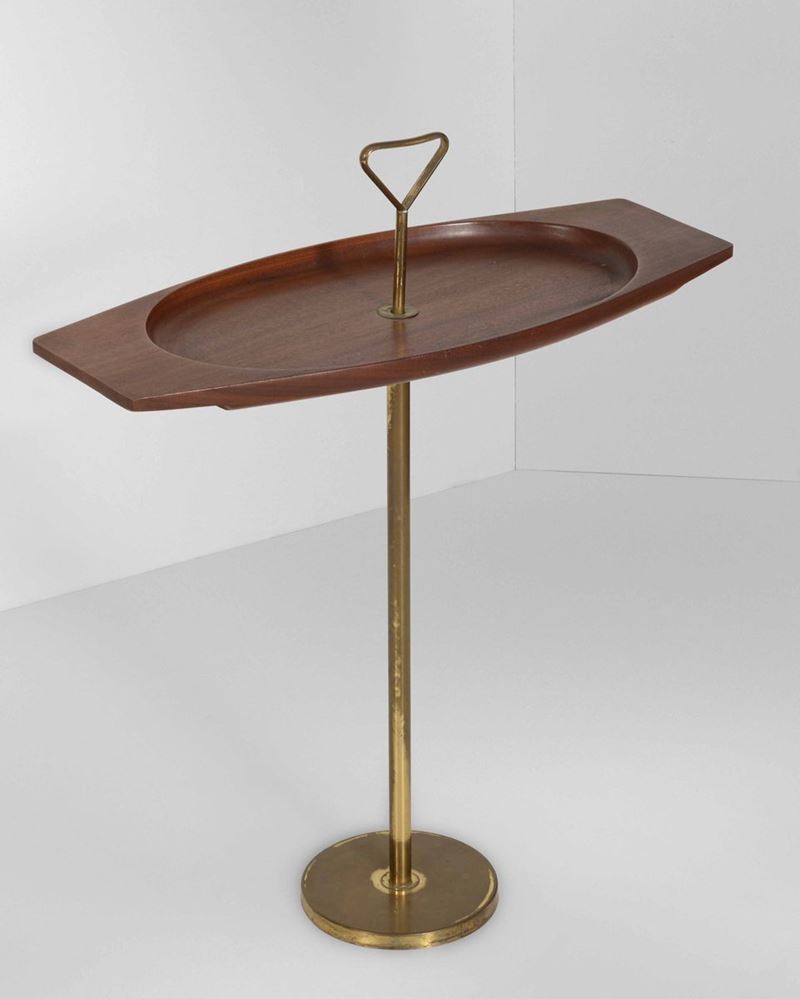 Tavolino di servizio con struttura in ottone e piano in legno.  - Auction Design Lab - Cambi Casa d'Aste