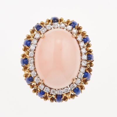 Anello in Corallo Rosa, Lapislazzuli e Diamanti