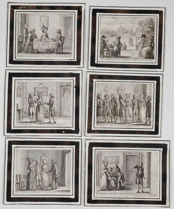 Scuola italiana della fine del XVIII secolo Scene tratte dalle commedie di Carlo Goldoni