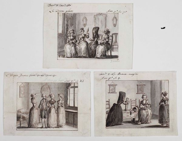 Scuola italiana della fine del XVIII secolo Scene tratte dalle commedie di Carlo Goldoni