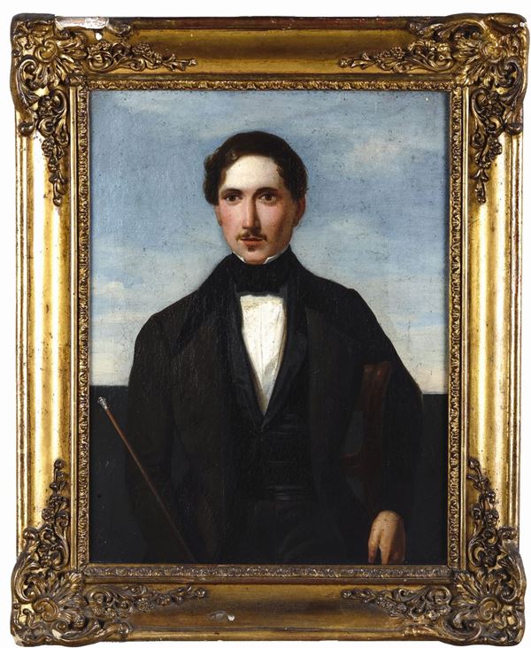 Pittore del XIX secolo Ritratto maschile con bastone
