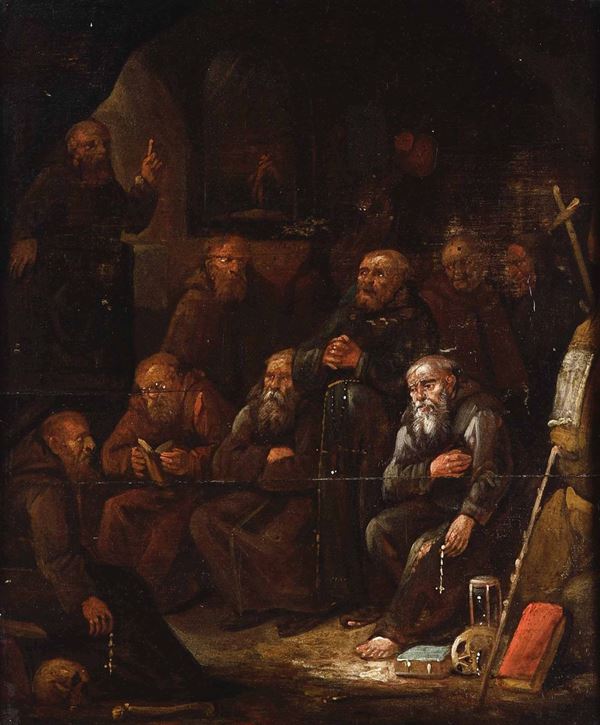 Scuola fiamminga del XVII secolo Frati in preghiera