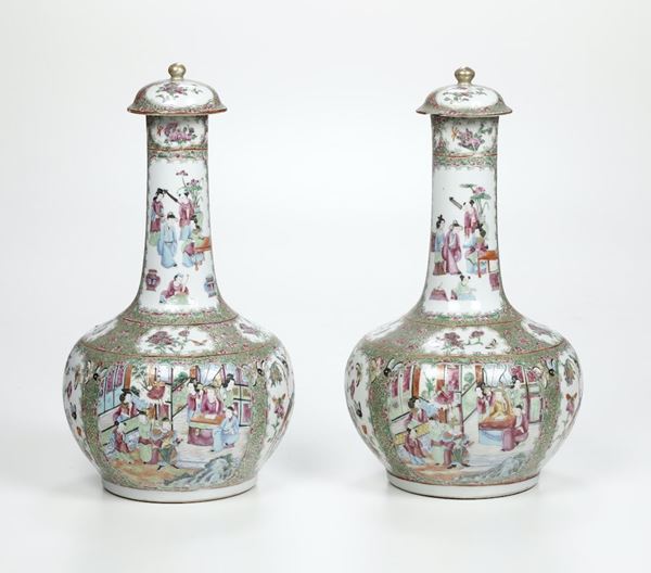 Two porcelain vases, China, Canton, Qing Dynasty