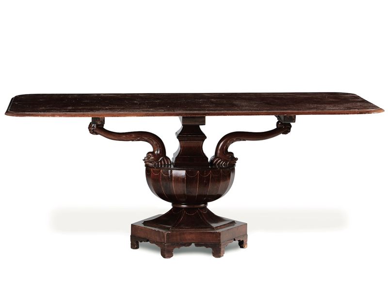 Tavolo in mogano con piano rettangolare. Napoli, epoca Smith, XIX secolo  - Auction Important Artworks and Furniture - Cambi Casa d'Aste