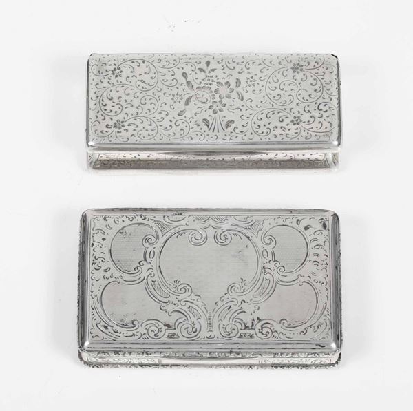 Due tabacchiere in argento. Impero Austro Ungarico, XIX secolo