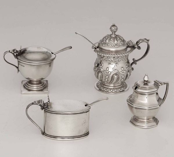 Quattro mostardiere in argento, Inghilterra XIX-XX secolo