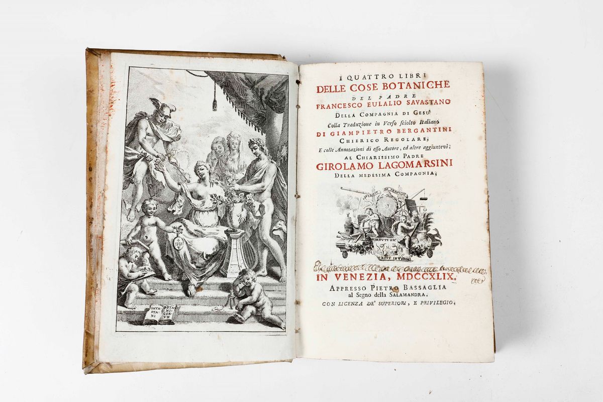 Savastano Francesco Eulaliodelle Cose Botaniche... in Venezia, Presso Pietro Bassaglia, 1749.