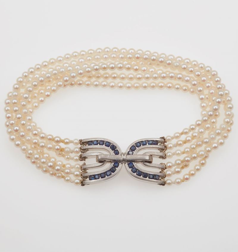 Bracciale con piccole perle e zaffiri  - Auction Jewels | Timed Auction - Cambi Casa d'Aste