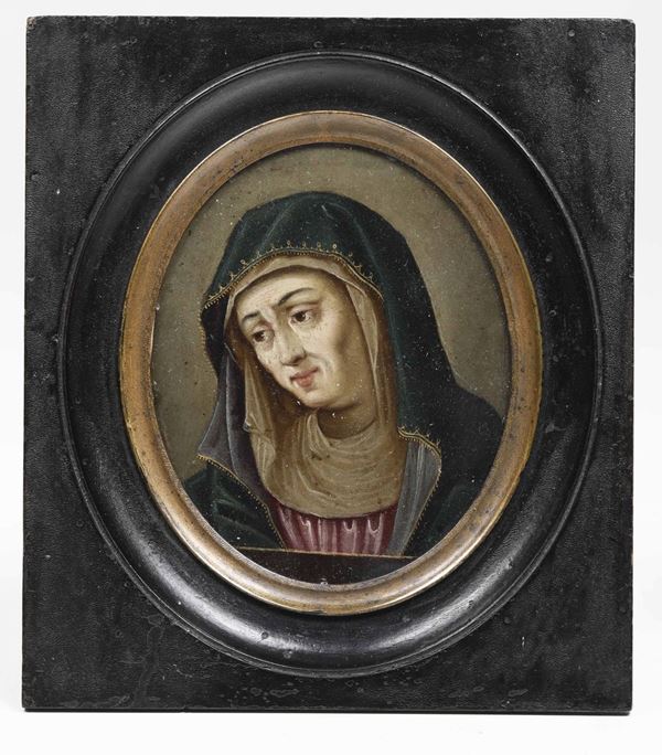 Sant’Anna. Ritratto ad olio su rame entro cornice in legno ebanizzato e dorato. Scuola del XVIII-XIX secolo