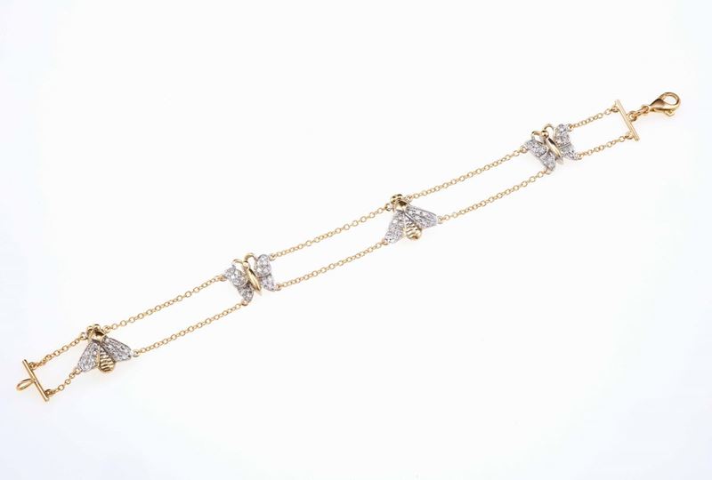 Bracciale con farfalle e api e pavé di diamanti  - Auction Jewels | Timed Auction - Cambi Casa d'Aste