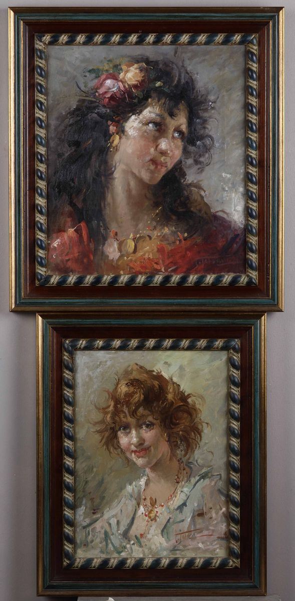 Clemente Tafuri (1903-1971) Coppia di ritratti femminili  - Asta Dipinti del XIX e XX Secolo | Cambi Time - Cambi Casa d'Aste