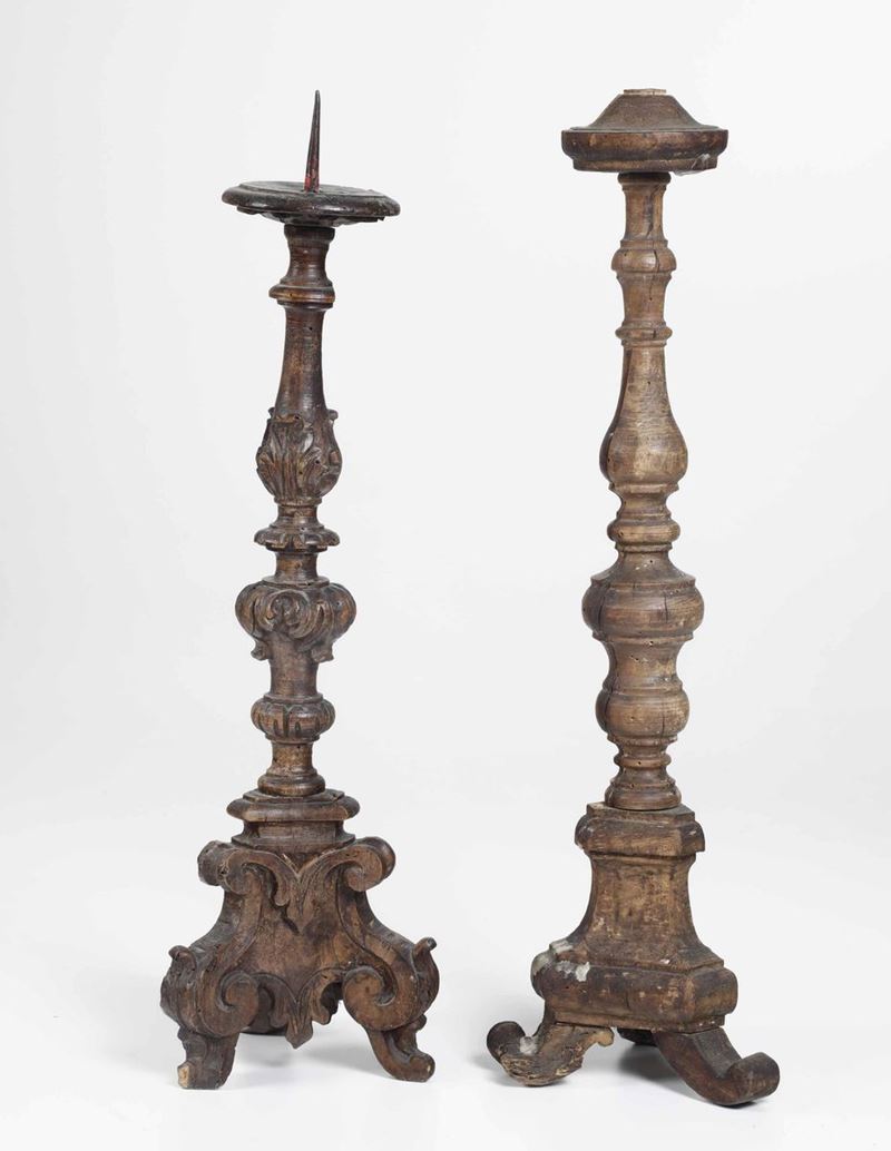 Coppia di torciere in egno intagliato, XVIII secolo  - Auction Timed Auction | Fine Art October - Cambi Casa d'Aste