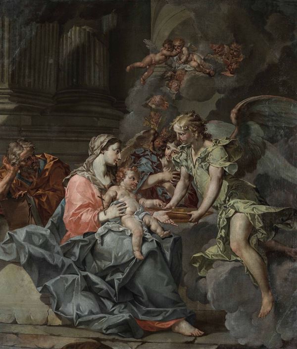 Sebastiano Galeotti (Firenze 1676 - Mondovì 1746) Sacra Famiglia con angeli