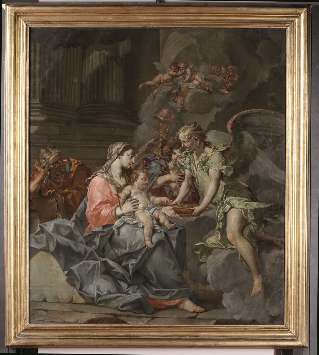 Sebastiano Galeotti (firenze 1676 - Mondovì 1746)sacra Famiglia con Angeli