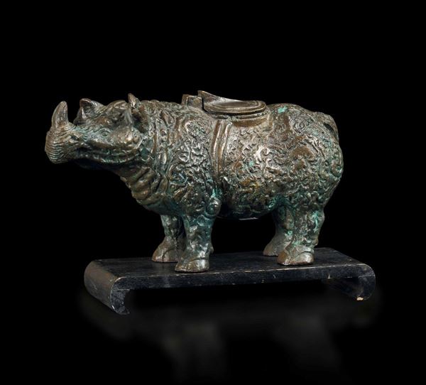 Incensiere in bronzo a foggia di rinoceronte, Cina, Dinastia Ming, XVII secolo
