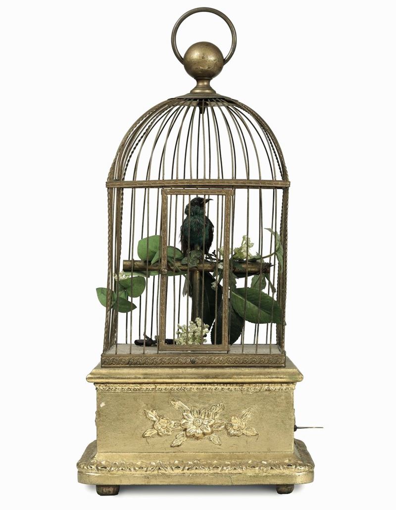 Carillon a foggia di gabbietta con uccellino, Francia XX secolo  - Asta Importanti Opere e Arredi - Cambi Casa d'Aste