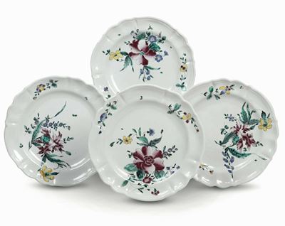 Quattro Piatti Milano, Manifattura di Pasquale Rubati, 1770 Circa Maiolica. Marca: Trattino Detto...