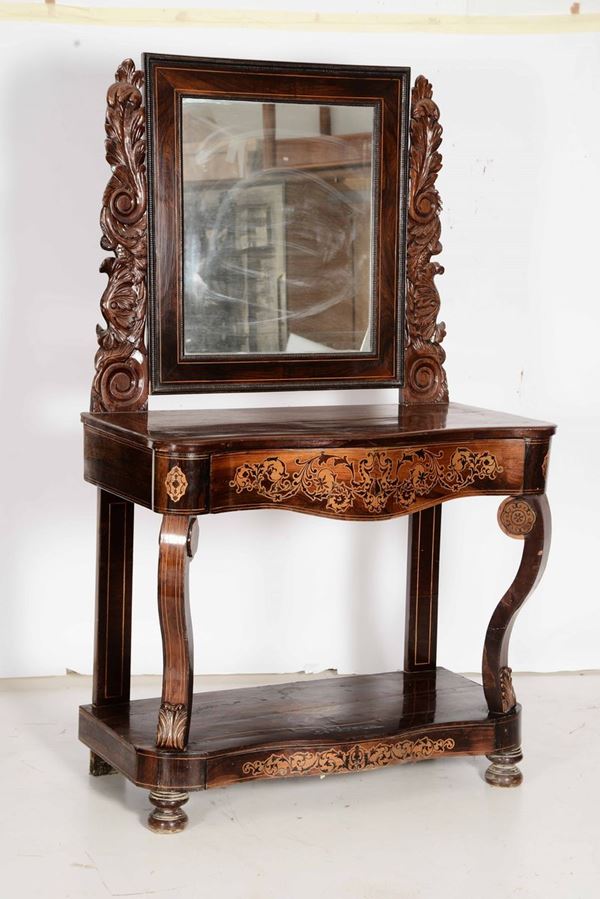 Toelette Carlo X intarsiata con specchio basculante, XIX secolo
