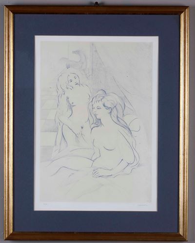 Stampa con soggetti femminili, cm 34x50, cornice inclusa