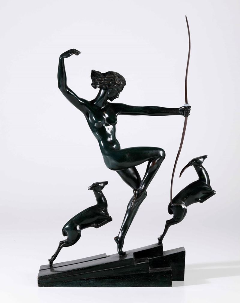 Scultura in bronzo raffigurante cacciatrice  - Auction 19th-20th century paintings - Cambi Casa d'Aste