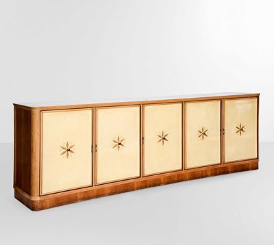 Mobile Contenitore con Struttura e Sostegni in Legno, Ante Decorate.