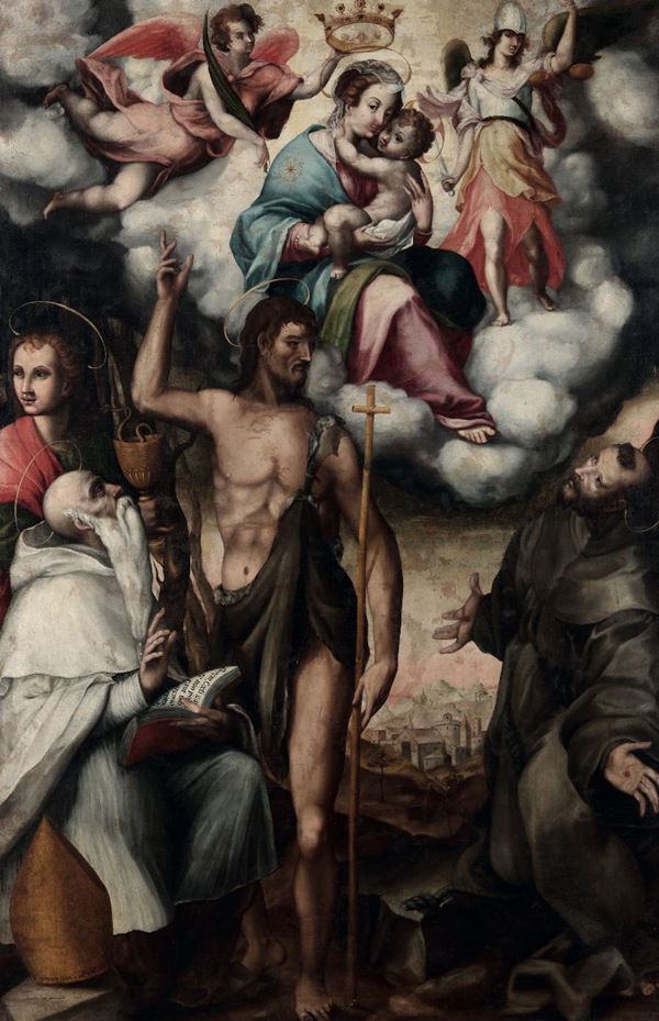 Scuola dell'Italia centrale di fine XVI secolo Madonna con Bambino e santi