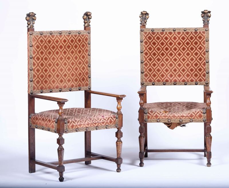 Coppia di seggioloni con schienali fiammati. Italia centrale, stile ‘700, XIX secolo  - Auction Furniture | Cambi Time - Cambi Casa d'Aste