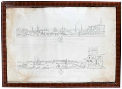 Civitavecchia - Immagine Litografica del Porto Grande Incisione Raffigurante il Porto di Civitave...