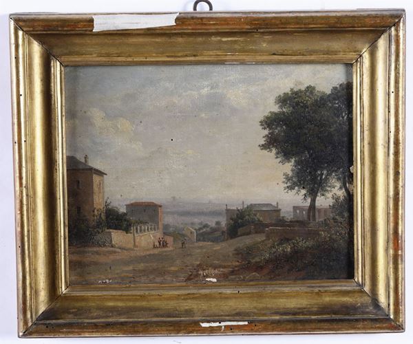 Scuola del XIX secolo Veduta panoramica di Roma