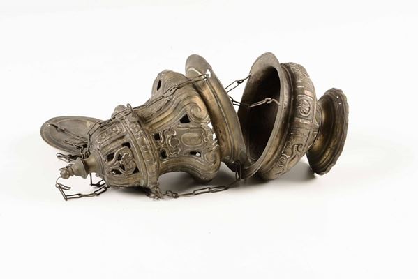 Turibolo in metallo argentato. XIX secolo